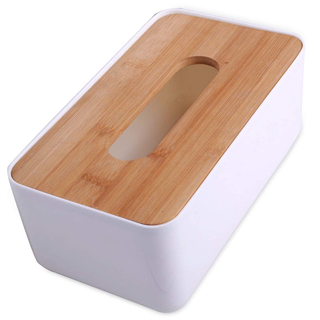 Haribon Sadmax Modern Rectangular Wet Tissue Case Baby Wipes Dispenser Tissue Storage Box Wet Wipes Dispenser Holder with Lid for Vanity Countertop Desk Office in White-image-1