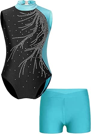Doomiva Shiny Gymnastics Leotard Sets For Kids Girls One Shoulder Tank Top With Shirts Ballet Dance Biketard Bodysuit Zebra 8 - View #7