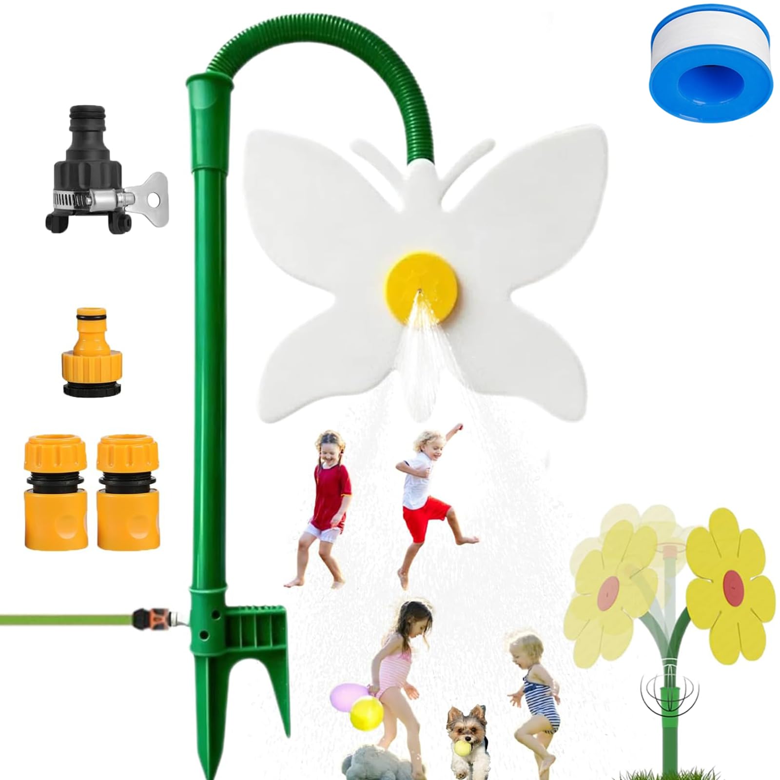 Crazy Daisy Sprinkler for Yard Watering and Kids Playing, 360° Rotating Dancing Flower Water Sprinkler, Spinning Sunflower Sprinkler with Durable Plastic Base for Dogs and Garden Irrigation (B-White)