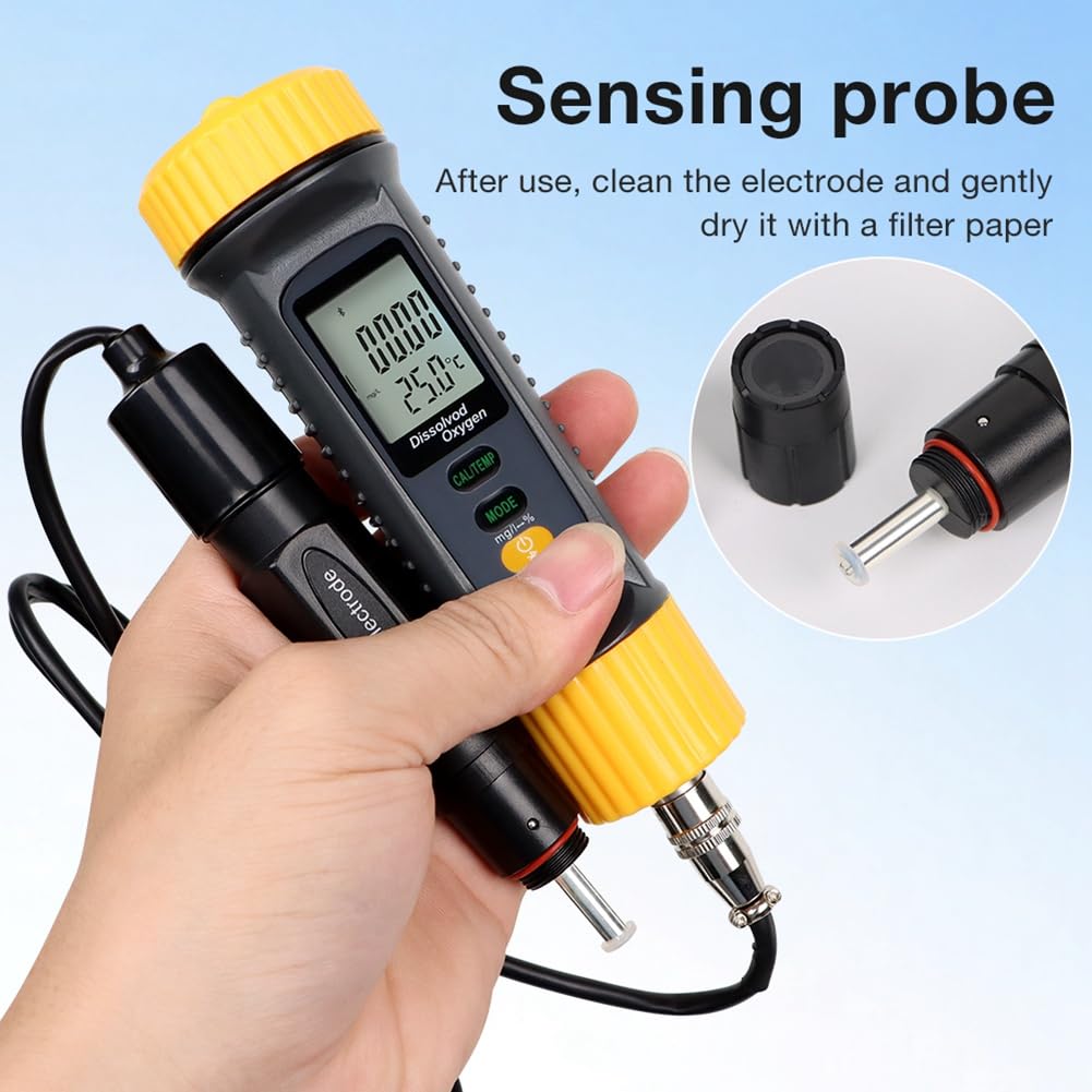 Misuratore di Ossigeno Disciolto Bluetooth con Display LCD Digitale Professionale per la Qualità 'Acqua 0.0‑20.0mg/L 0°C-50°C Misuratore di Temperatura