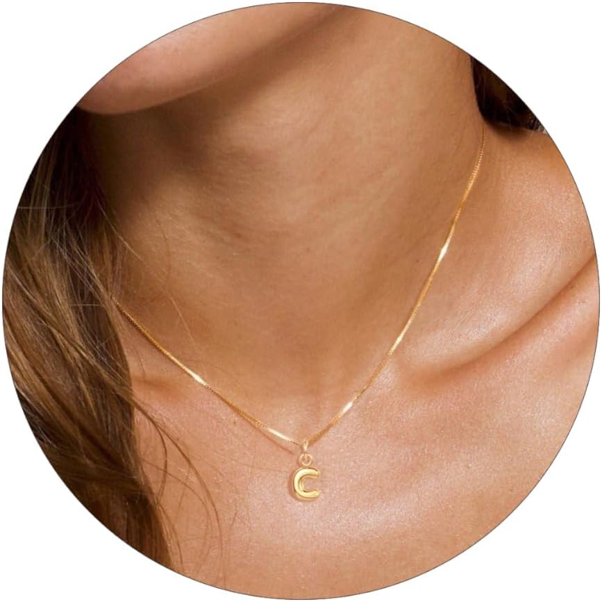 KOHOTA Gold Bubble Letter Necklace for Women 14k Gold Plated Balloon Initial Letter Pendant Necklace Personalized Dainty Tiny A-Z Name Charm Choker Necklace Simple Cute Trendy Jewelry Gift for Women