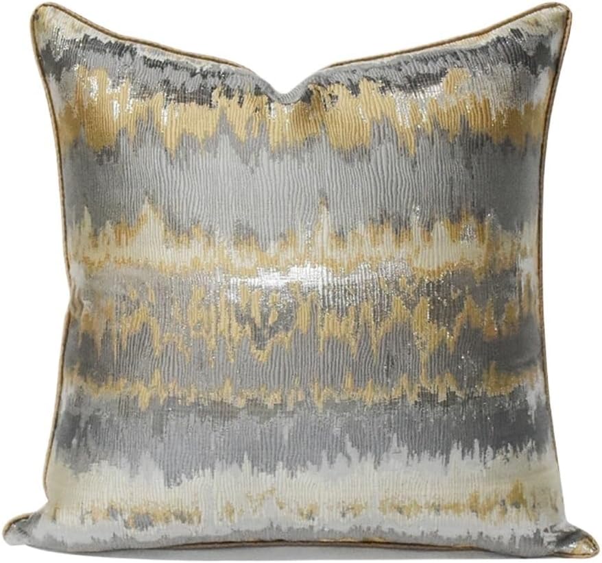 HBJWOV Gold Coffee Colored Geometric Ripple Pattern Living Room Sofa Cushion Cover with Line Hotel Villa Pillow