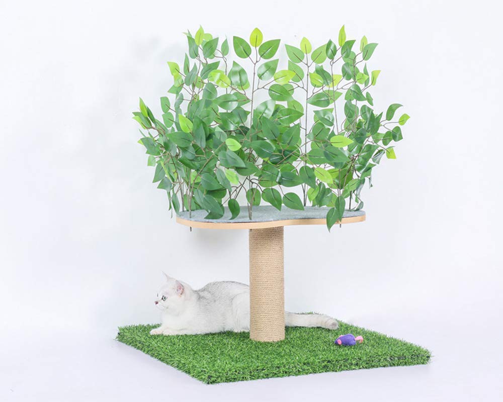 IIGGFF Cat Tree,Small Twig Cat Climbing Frame Two-tier Tray Design Forest Mystery Cat Toy Supplies Sisal Pillar Green Wooden Cat Tree,Small