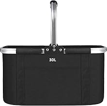 Cooling Basket, 30 L, Foldable Shopping Basket, Picnic Basket, Folding Basket, Carry Basket with Handle for Camping, Black