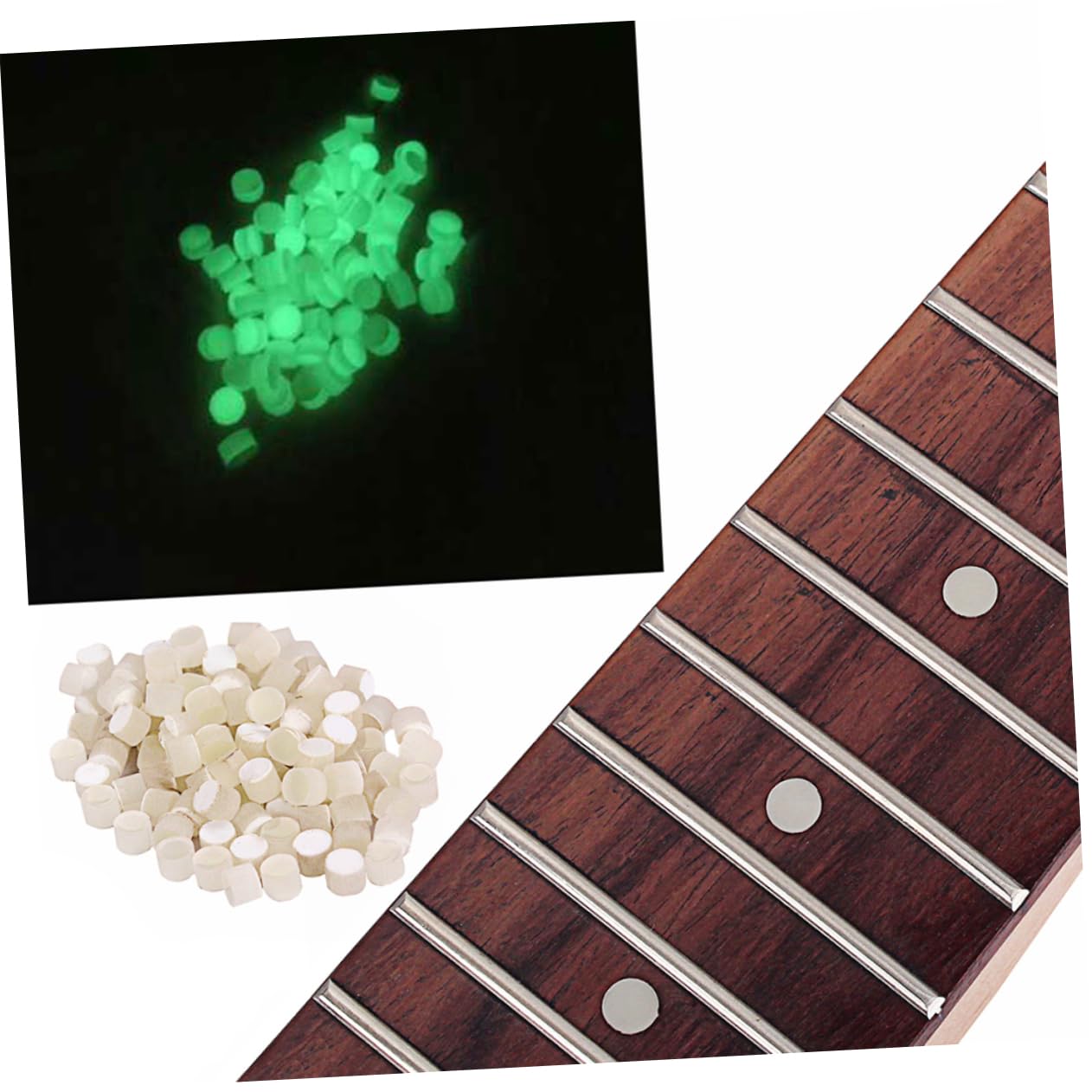 Garneck 100pcs Guitar Fretboard Dots 5.0mm Fret Inlays Glow Quick Install for Bass Banjo and