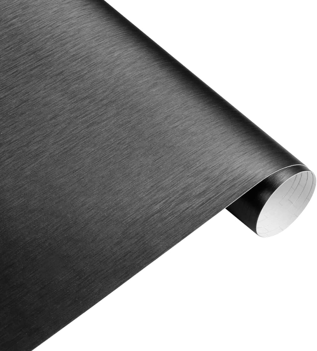 Air Release Car Vinyl Wrap Roll, Metal Finish Imitation, Brushed Metal Texture, Matte Metallic Design, Deep Gray, 157x20 inch
