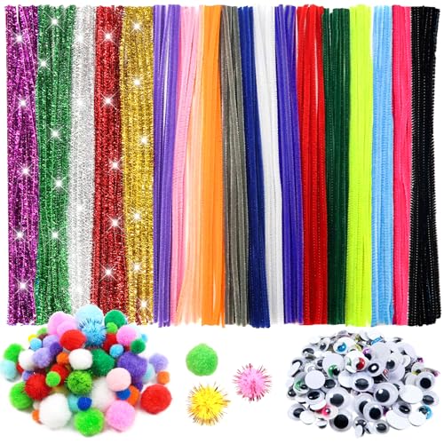 TOAOB 500pcs Arts and Crafts Supplies for Kids Includes Pipe Cleaners Pom Poms Wiggle Googly Eyes for DIY Craft Decorations