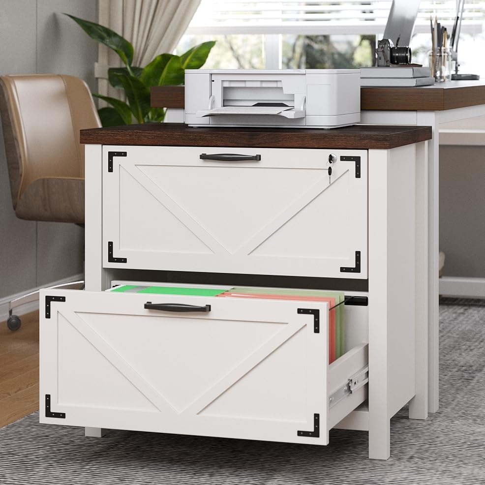 knoworld 2 Drawer File Cabinet with Lock, Wood Filing Cabinets for Home Office, Office Storage Cabinet for Hanging Files Letter/Legal/F4/A4 Size, White