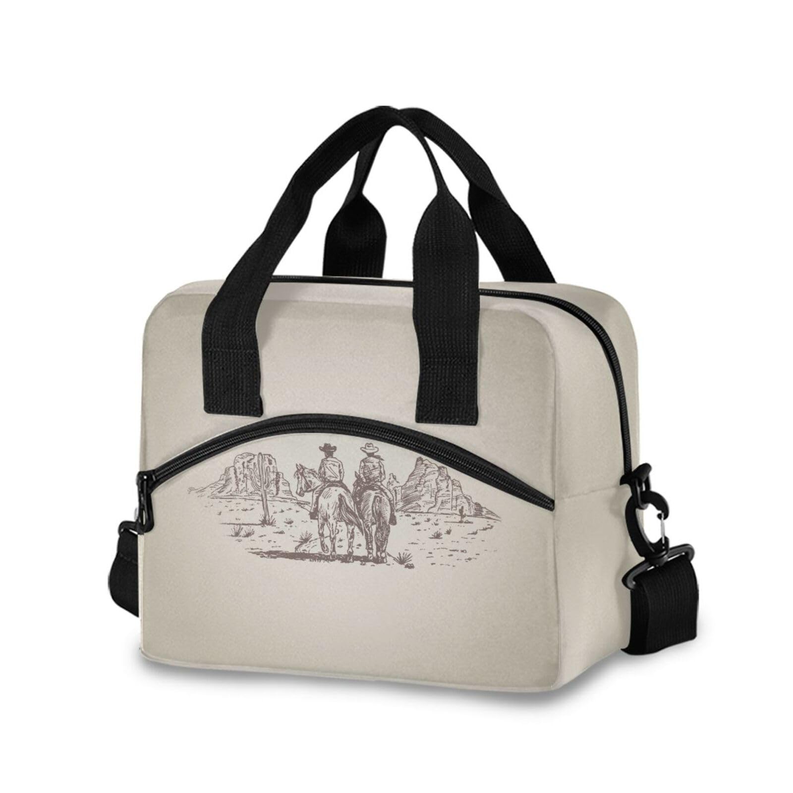 Western Desert Cowboy Insulated Lunch Bag Reusable Lunch Tote Bag Cooler Bag for Women Men Adult Lunch Box