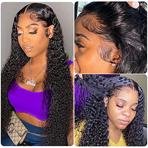 Mongolian Kinky Curly Lace Front Wigs Human Hair for Black Women Pre Plucked 13x4 Invisible Deep Wave Frontal Wigs Human Hair Full Lace Wigs Wet and Wavy Natural Color