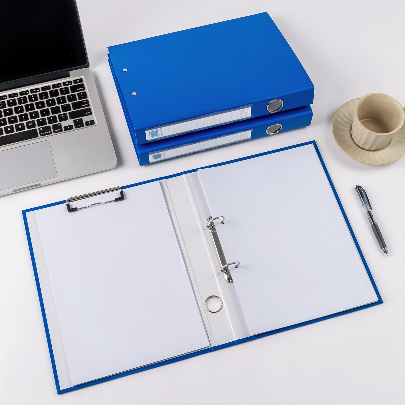 Raccoglitore ad Anelli con Portablocco, 4 Pezzi Raccoglitori ad Anelli A4, Dorso da 45 mm, 2 Raccoglitori a D e Portablocco, Cartella 2 in 1 per L'organizzazione dei Documenti, Blu
