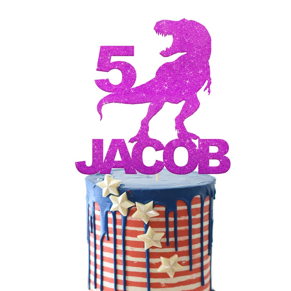 EDSG Personalised Dragon Cake Topper - Custom Boy's 1st-13th Birthday with Multicolour Glitter