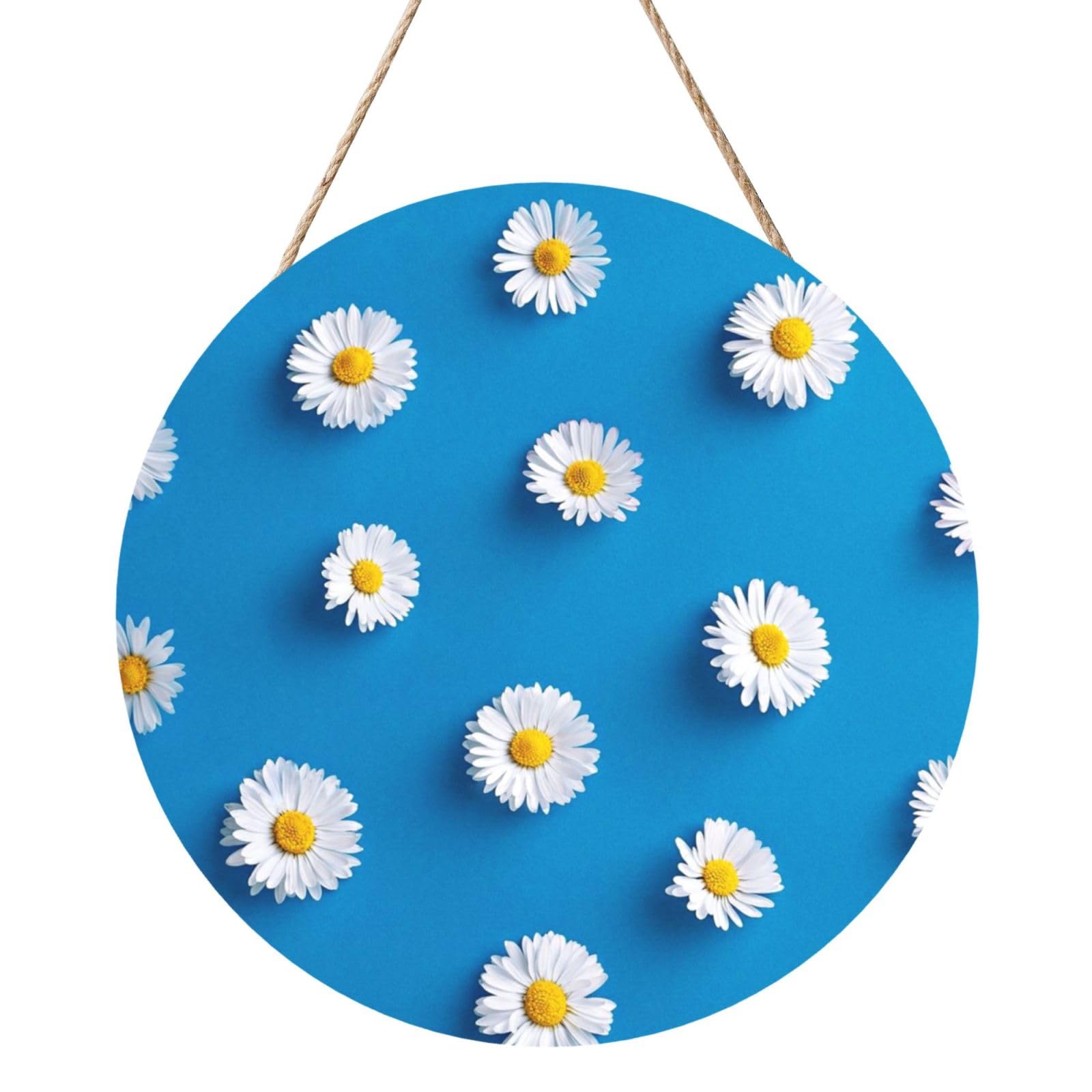 InOmak White Daisy Printed, Round Wood Panel Painting 12 in, Wall Hanging Painting For Home