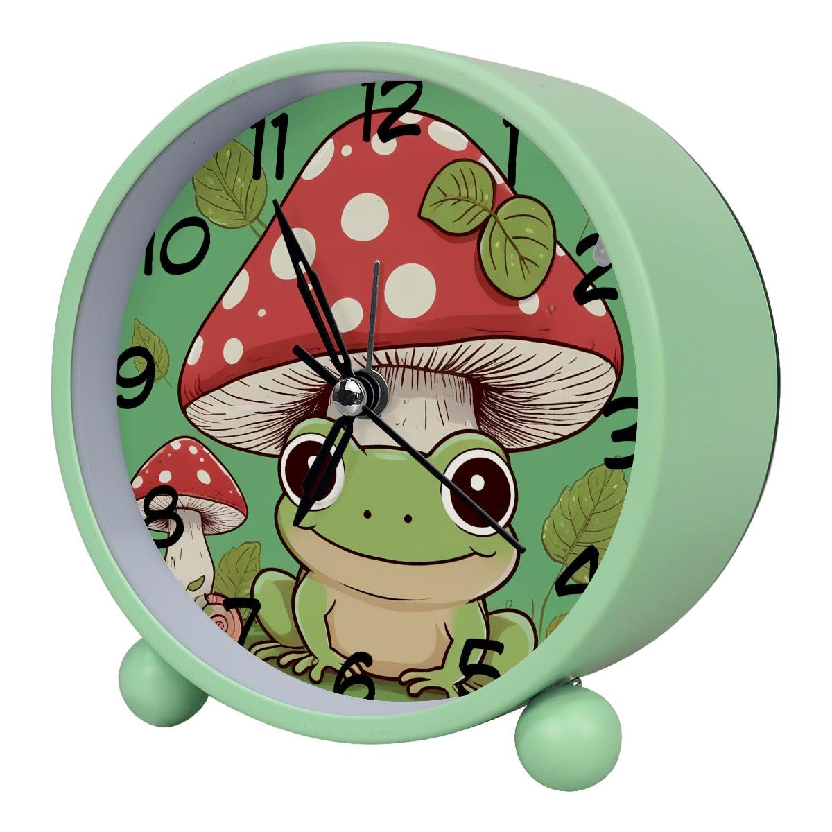 Luoweisi Analog Alarm Clock Mushroom Frog, Silent Non-Ticking with Night Light, Battery Operated, Round Desk Alarm Clock for Office, Bedroom, Elderly, Adults, Children, Student Gifts