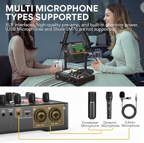 Miniatura 6 de Maonocaster - Interfaz de audio con mezclador de DJ y tarjeta de sonido estudio de producción de podcasts portátil todo en uno con micrófono de