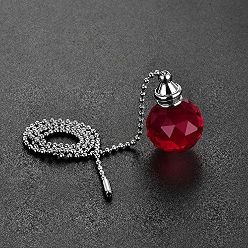 Image of uxcell Ceiling Fan Pull Chain, 20 Inch Nickel Finish Chain Ornament Extension, 30mm Red Crystal Ball Pendant