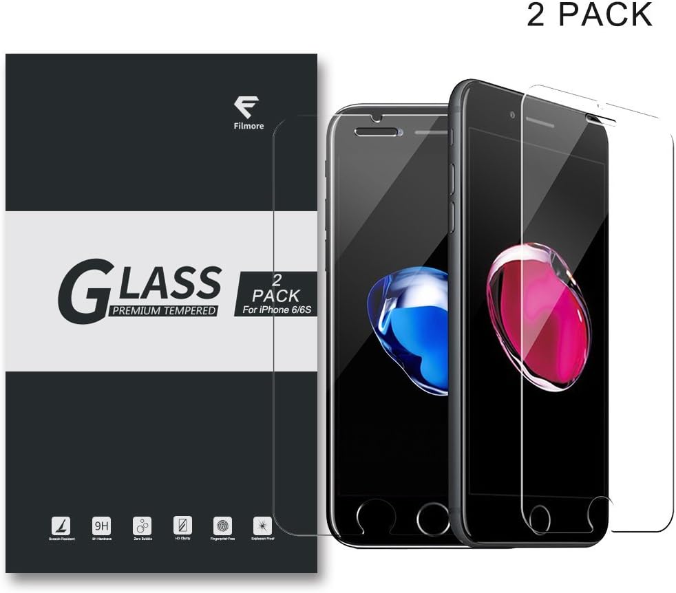 Filmore MA647 for iPhone 7/6S/6 Screen Protector Glass, 0.3mm 9H Crystal Clear Anti-Scratch Tempered Glass Screen Protector for 4.7/5.5'' iPhone, 2 Piece (for iPhone 6/6S)