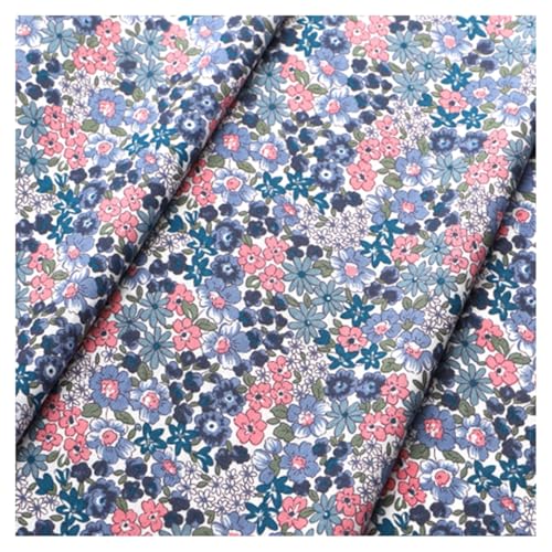 ZBWWBOL Tela De Popelina De Algodón con Flores For Coser Vestidos, Falda, Bricolaje, Medidor De Retales Hecho A Mano, 150 × 50cm(Blue)