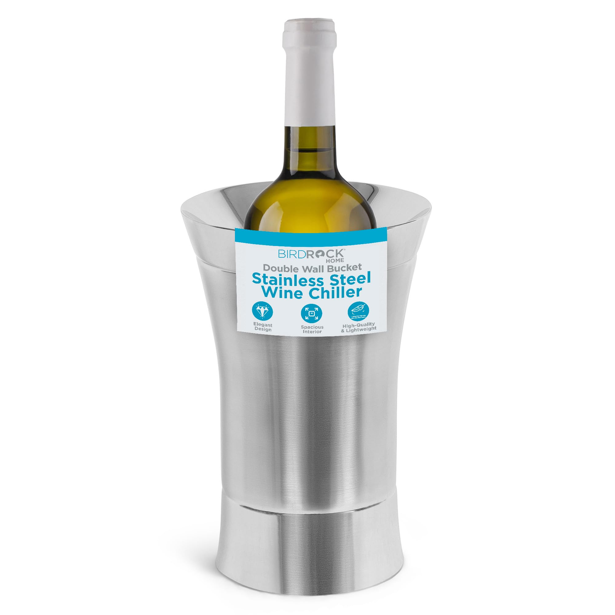 BirdRock Home Stainless-Steel Wine Chiller - Elegant Double Wall Bucket - Single Insulated Bottle Holder - Wine or Champagne Cooler for Table - Wine