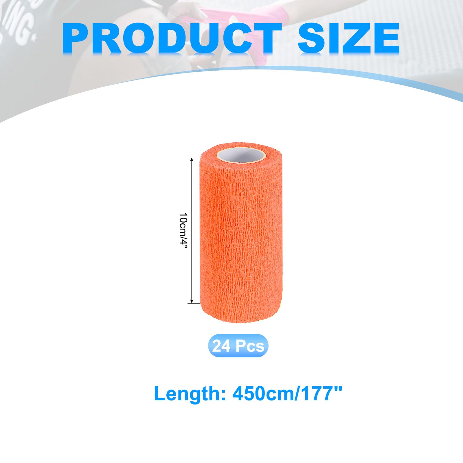 PATIKIL Benda Autoadesiva Avvolgibile 177" x 4", 24 Pezzi Benda Elastica Autoaderente Traspirante per Sport Stretch Polso Caviglia Nastro Atletico per Esterni, Arancione Brillante