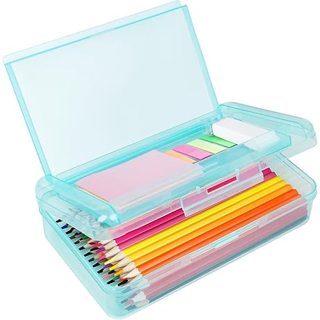 Blue Pencil Box: Double Layer, Large Capacity for Kids and Adults