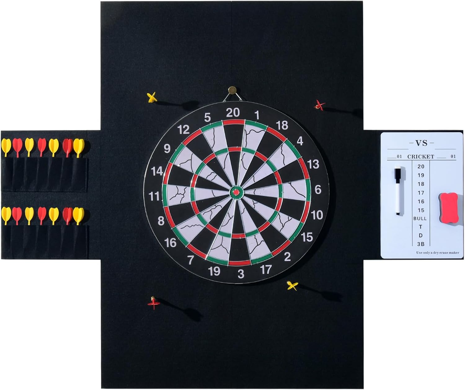 Dart Board Wall Protectors Multi-Functional Set with Scoreboard,Scoring Marker&Dart Holder Bag One-Piece Felt Panel Design Easy to Install,Safe Protection 35.4"x23.6"x0.5" Black Felt Dartboard