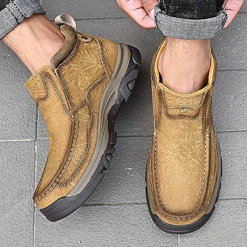 Image of MOSTELO Mens Slip On Casual Loafers Classic Outdoor Leather Walking Hiking Shoes Comfortable for Work Office Dress Outdoor High Top