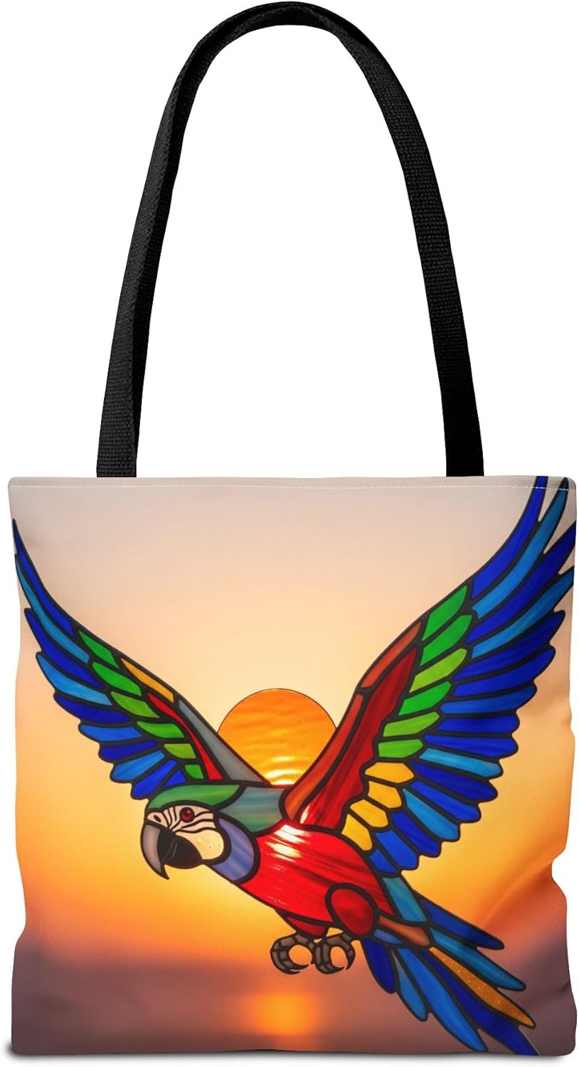 Premium Tote Bag Featuring a Parrot Shaped Like a Stained-Glass Window with Reinforced Stitching