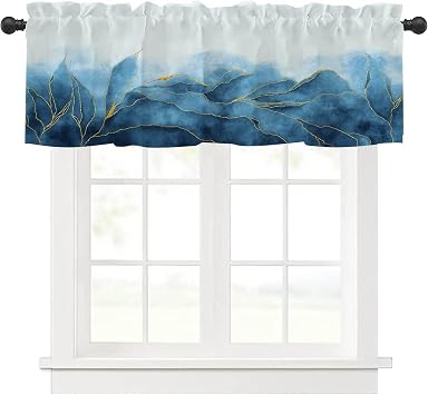 Gilded Blue Valance 54x18 - Rod Pocket Light Filtering, 1 Panel