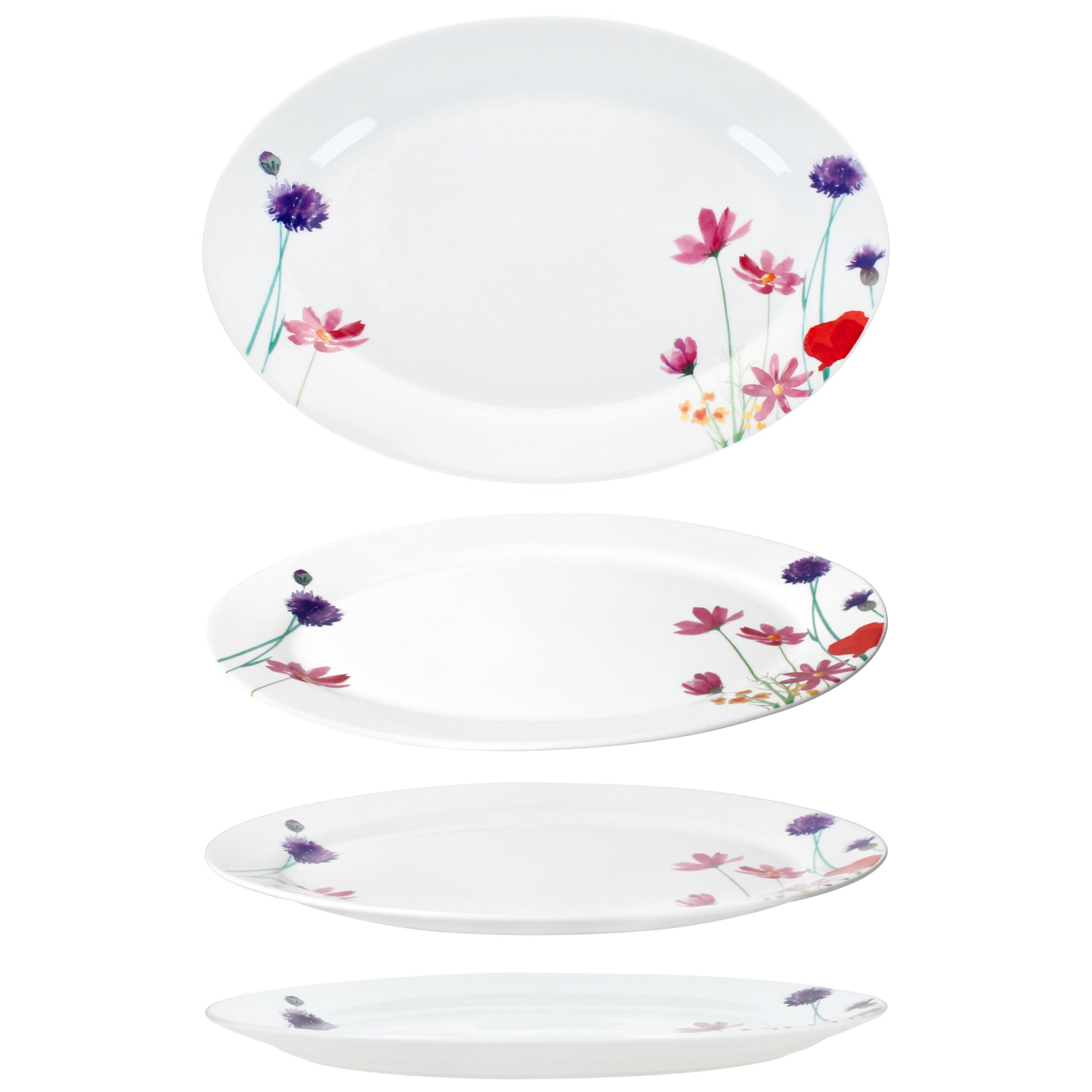 MamboCat Marie Set di 2 piatti da portata ovali, 35,5 x 24,3 cm, piatti allungati in porcellana con decorazione prato floreale, per sushi, antipasti, tapas & Co. I piatto antipasti