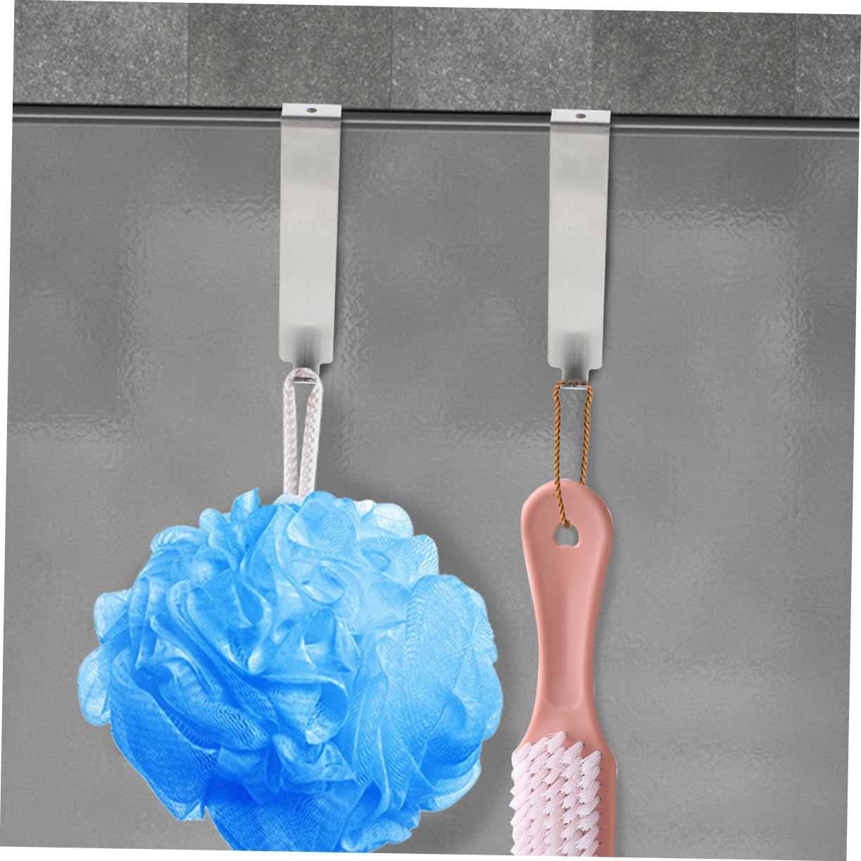 CHILDWEET 5 Ganchos de Acero Inoxidable Organizan Baño sin Taladrar para Puerta de Ducha, Colgadores de Toallas de Doble Cara, Plata