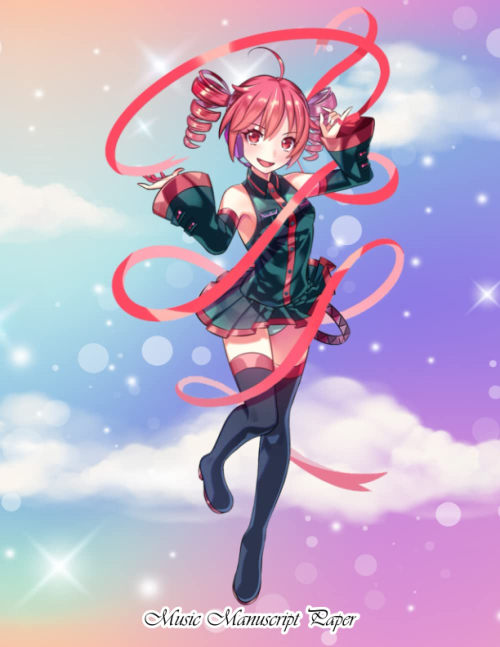 Music Manuscript Paper: Kasane Teto Vocaloid : Otaku Anime Blank Manuscript Paper Notebook | 120 Pages 12 Staves per Page | Full 8,5'' wide x 11'' high | Fantasy Rainbow looking cover & paper V2