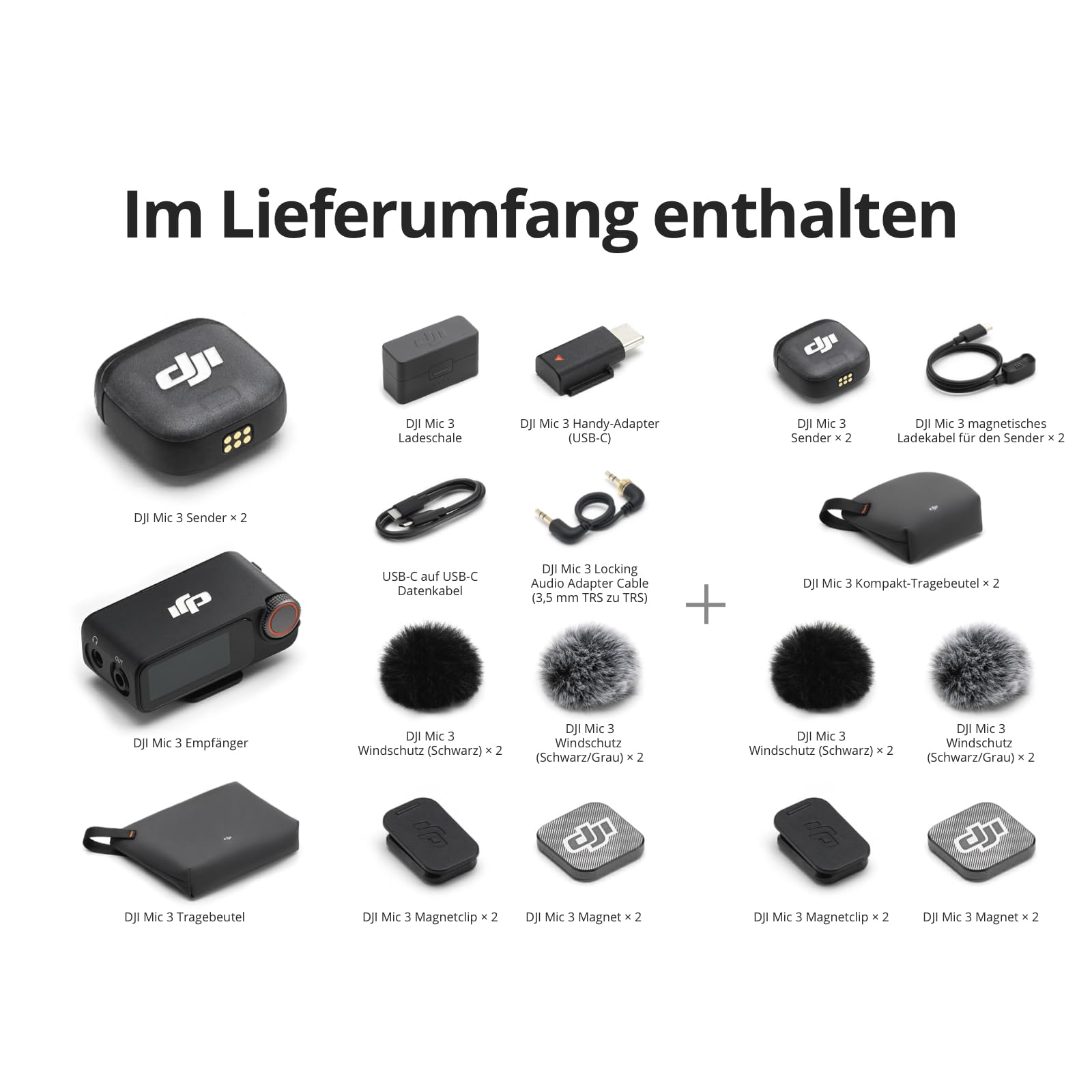 DJI Mic 3 (4 Sender + 1 Empfänger + Ladeschale), drahtloses Mini-Mikrofon für iPhone/Kamera/Android, Mehrpersonenaufnahme, verlängerte Laufzeit, Lavalier-Mikrofon
