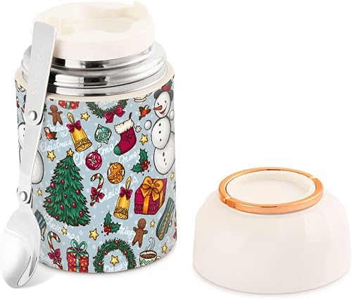 Christmas Food Jar with Spoon Stainless Steel Vacuum Insulated Food Container 17 oz Food Flask for Adults