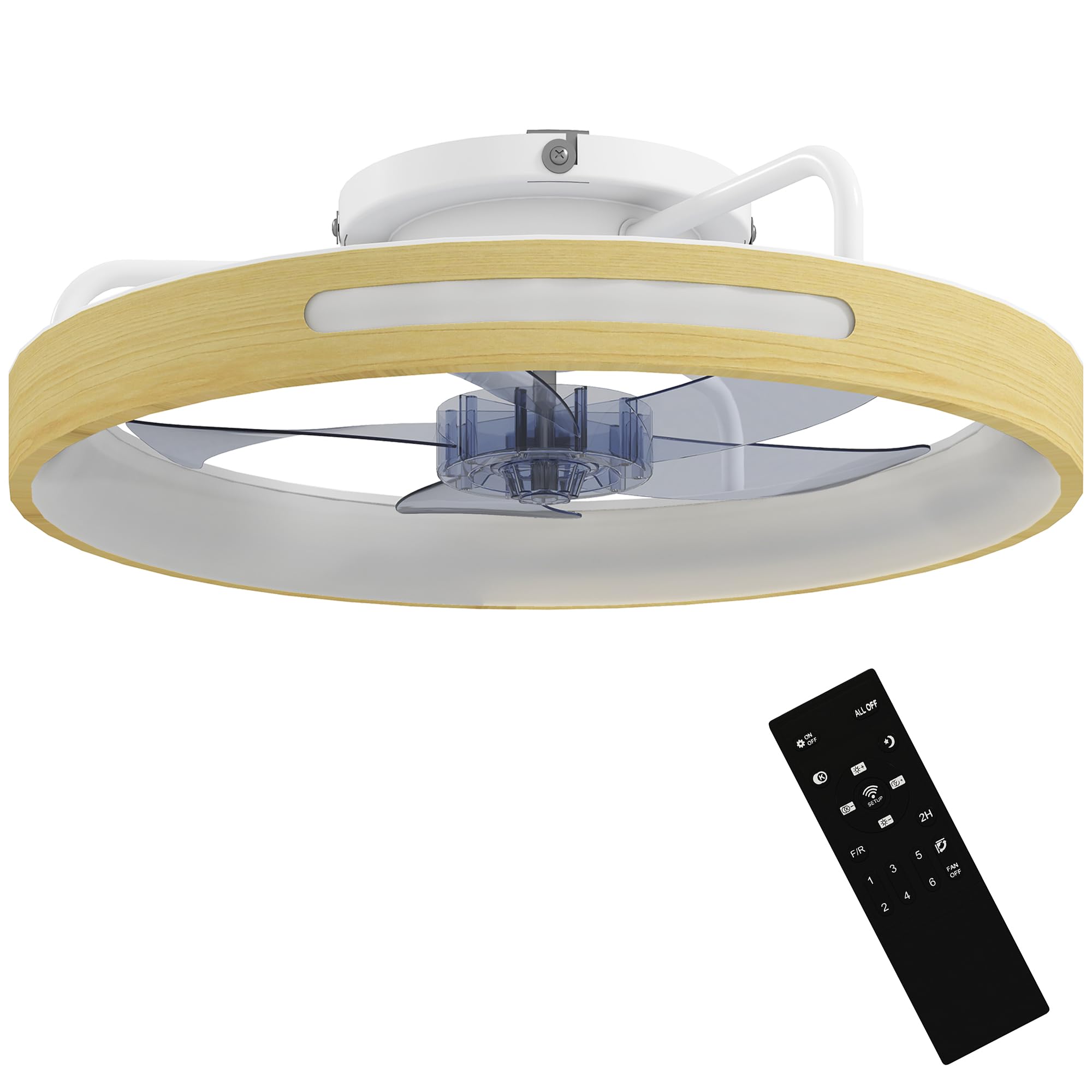 HOMCOM Ceiling Fan with LED Light 40 W, Reversible DC Motor, Silent Ceiling Fan Lamp, Remote Control, 6 Speeds, 3 Colours, Timer, for Living Room, Ø49 cm, Natural