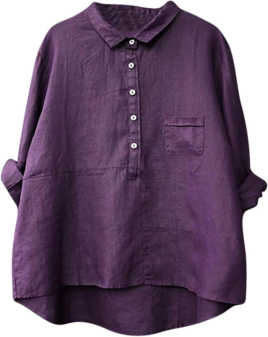 Linen Tops for Women UK Sale Clearance V Neck Button Blouse Baggy Roll Up Long Sleeve Shirts Casual Summer Tee Cotton Linen Blouses Loose Fit Plain Shirt Ladies Longline Tunic Top for Work Office