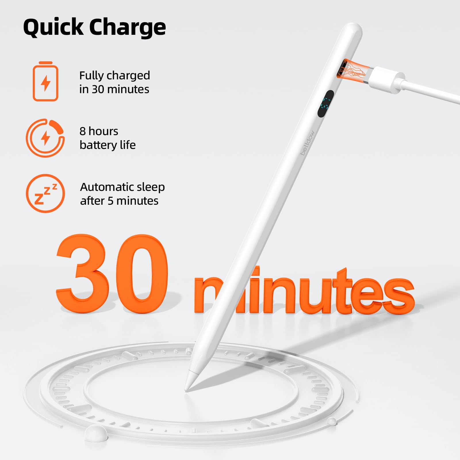 Bettdow Pom Stylet pour écran Tactile Capacitif de USB-C Compatible avec Tablette Samsung Galaxy, Xiaomi Pad, Lenovo et Tablettes, Blanc