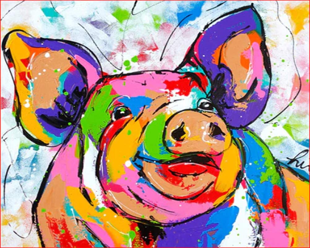 Amiiba DIY Paint by Numbers Kits, Colorful Animals Pig 16x20 inch Acrylic Painting by Number Wall Art Crafts (Pig, Without Frame)