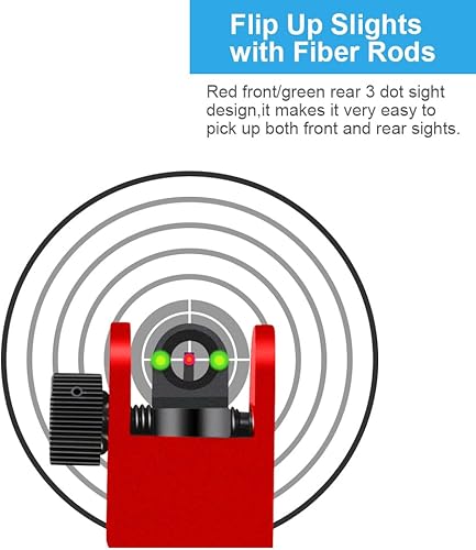 Miniatura 4 de ST02DR Fibra Óptica Miras delanteras y traseras Flip Up Picatinny Rail Mounted Backup Iron Sights (rojo)
