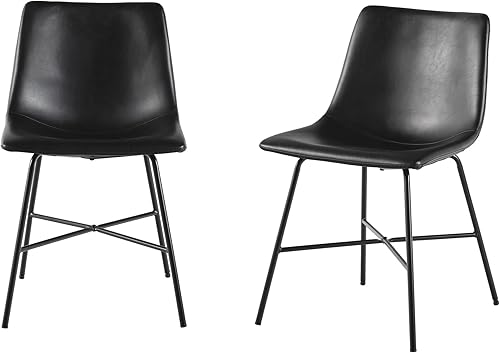 Miniatura 7 de Walker Edison Mid-Century - Silla de comedor tapizada con base en X de metal, juego de 2, color negro