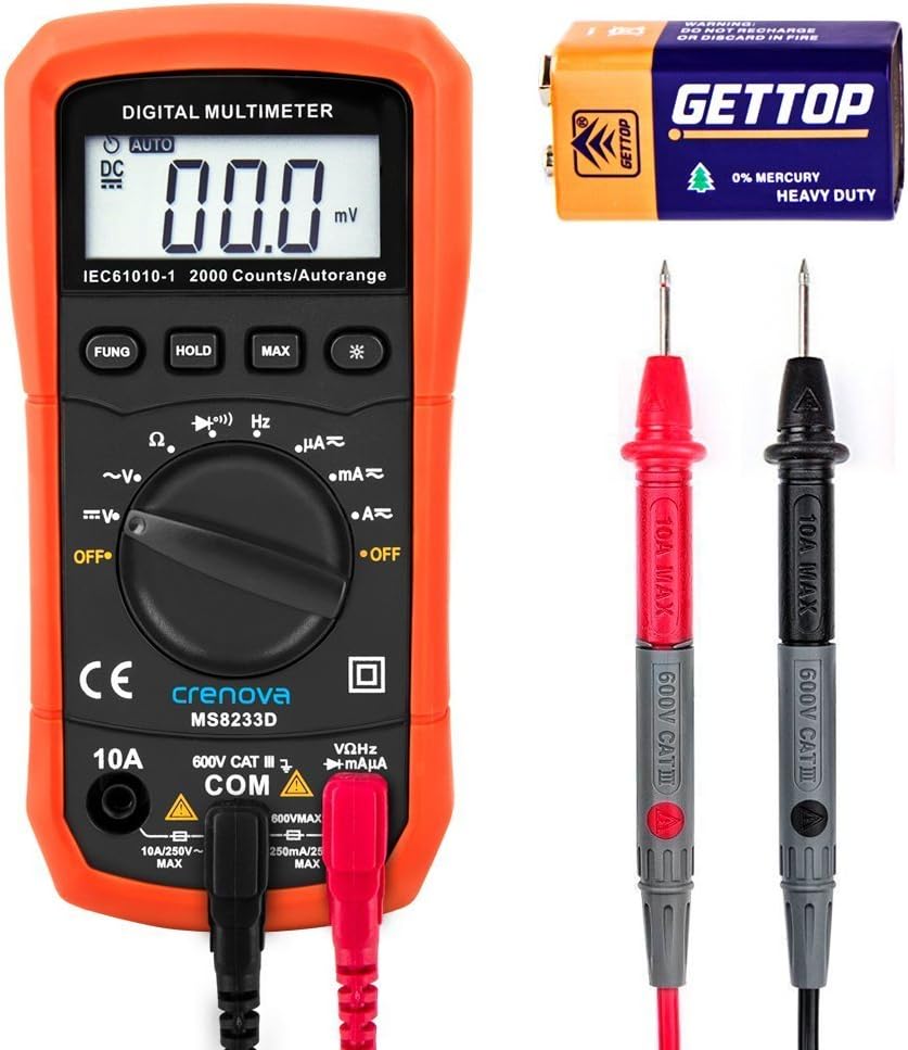 Crenova MS8233D Auto-Ranging Digital Multimeter Home Measuring Tools with Backlight LCD Display