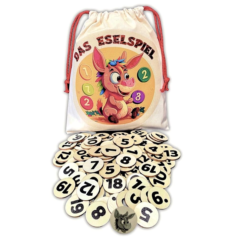 Mutou Das Eselspiel 2.0 – 121 Teile aus Holz – Handgefertigtes Familienspiel Lernspiel Reisespiel