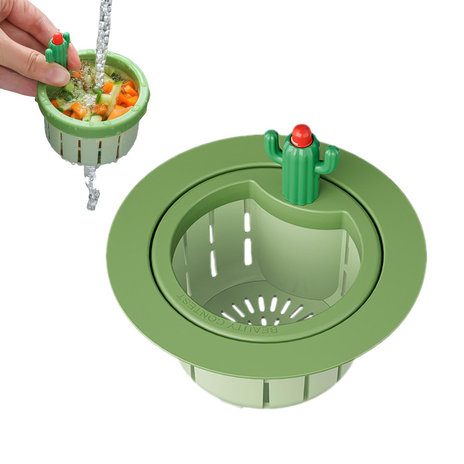 Filtre Évier Cuisine Cactus, Crépine Évier Anti-Obstruction avec Vidange Automatique, BouchonÉvier Design Universel en ABS, Panier Filtre Résidus Alimentaires pourÉvier et Égout