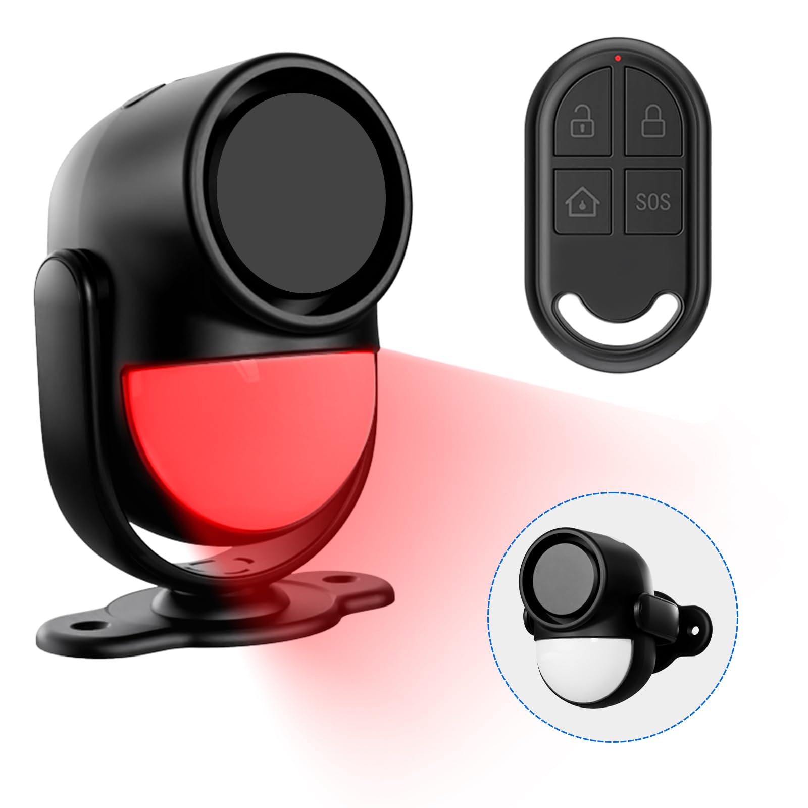 PANACARE 125db Loud Motion Sensor Alarm Indoor Wireless Infrared Security Motion Detector with Siren Light/Remote Control /3*AA Battery for Home/Shed/Garage