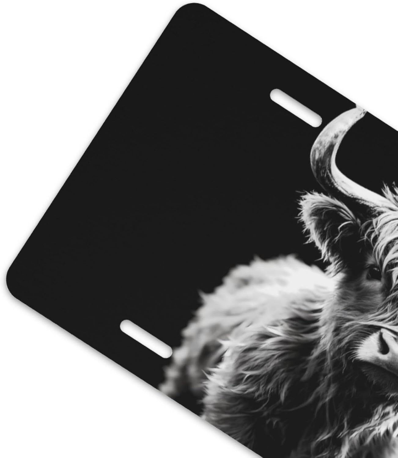 Black Gray Highland Cattle Calves Rustic Farmhouse Front License Plate Aluminum Decorative License Plates Metal Car Plate 6"X12" Novelty Vanity Tag Cover with 4 Holes Car Decor Accessory