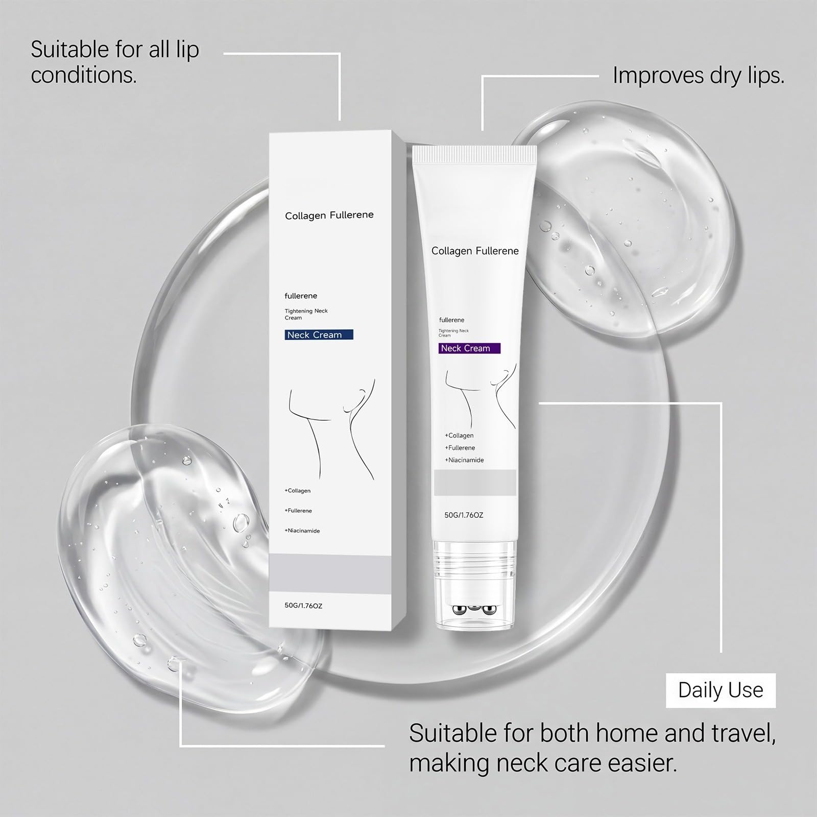 Magic Collagen Fullerene Neck Cream - Neck Skincare with Collagen Peptides,Neck Firming Creams, Moisturizing, Wrinkles & Fine Lines Skin Care,Lightweight and Fast-Absorbing