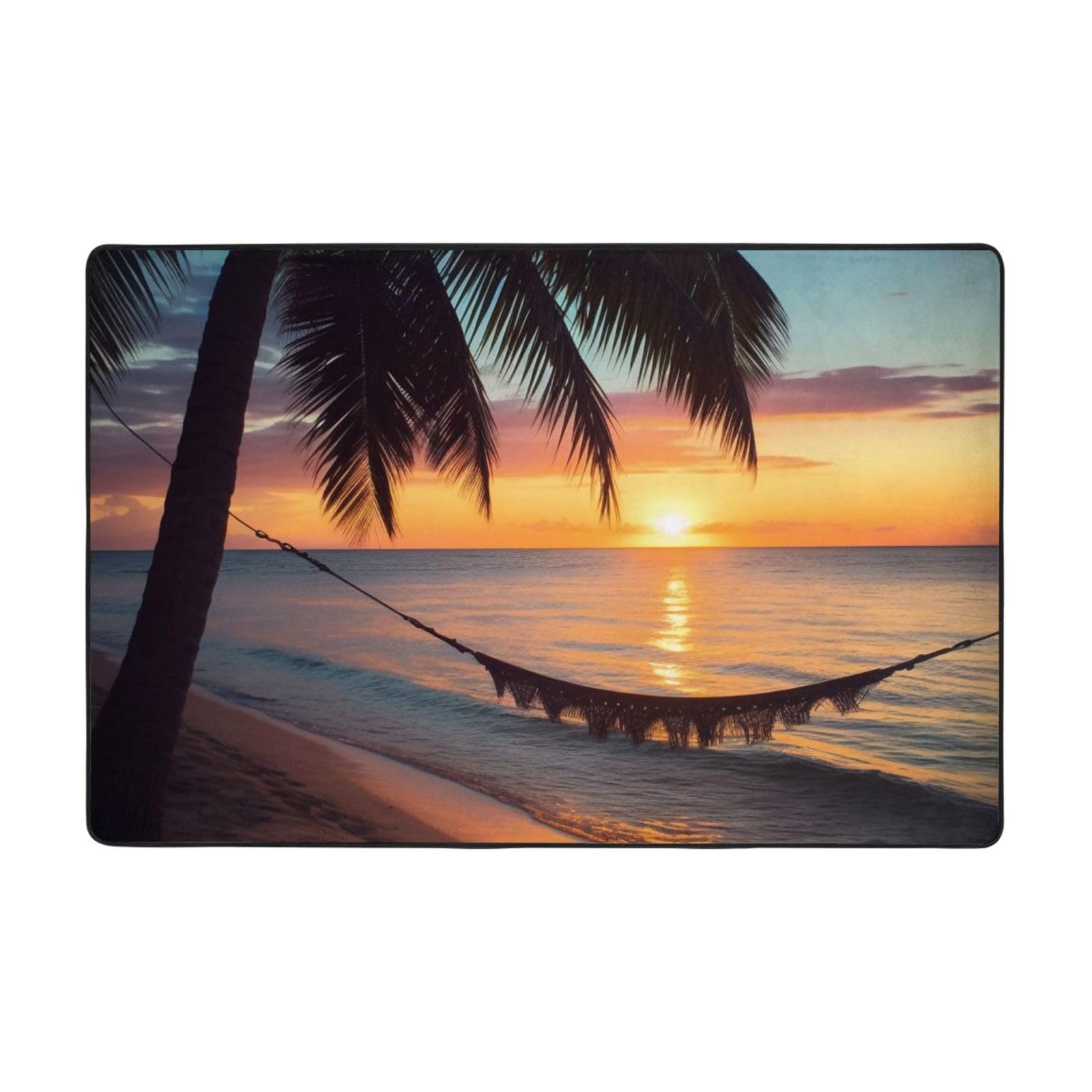 Tapis chambre d'enfant motif plage exotique et coucher de soleil en flanelle