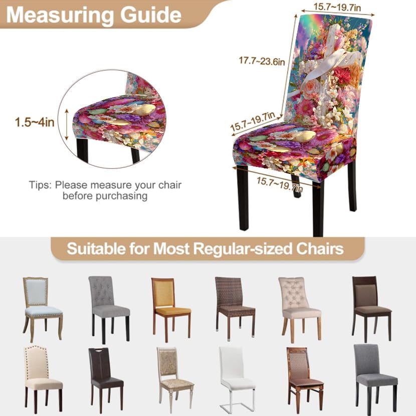 Image of Colorful Floral Rainbow Dining Chair Covers Set of 4 Slipcover