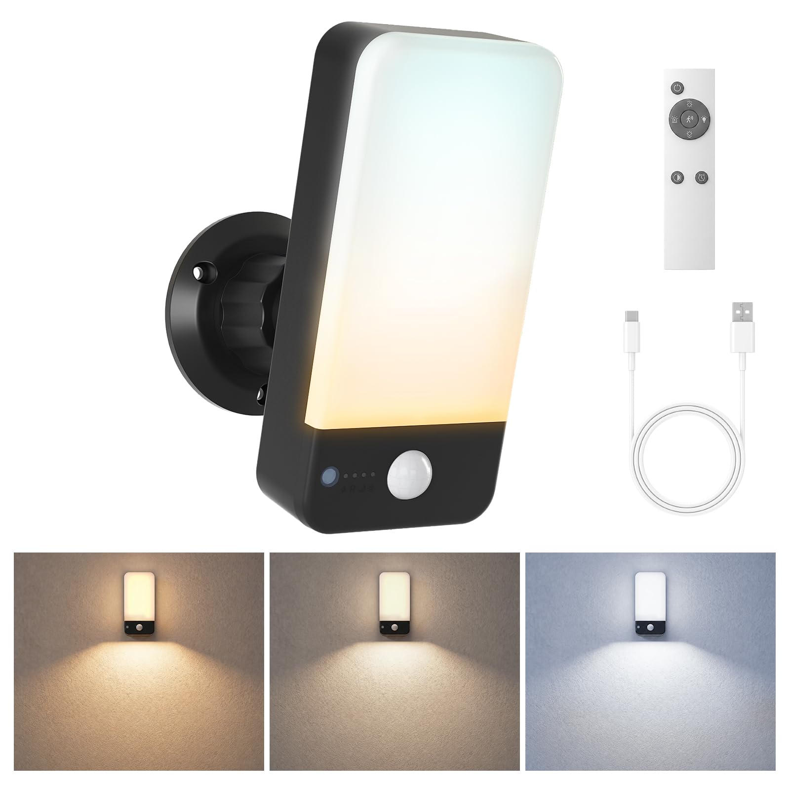 StarryEver Motion Sensor Outdoor Light, 13000mAh Rechargeable Battery Outdoor Wall Light with 3 Modes 3000-6500K Dimmable Timer, IP65 Waterproof LED Security Lights for Garden Patio Garage Yard