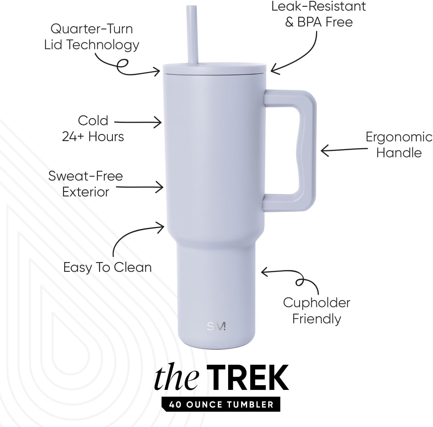Simple Modern 40 oz Trek Tumbler with Handle and Straw Lid | Cup Holder Friendly Insulated Stainless Steel Travel Mug | Dreamscape